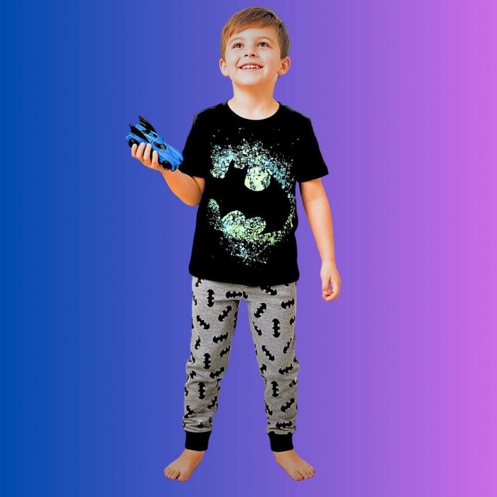 Batman Kids Pyjama Set – Black & Grey, Short Sleeve, Official Superhero NWT